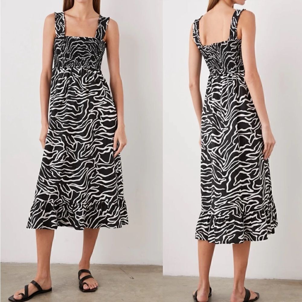 Rails Rumi Midi Smocked Dress Contour Lines Black & White Sz Medium NWT